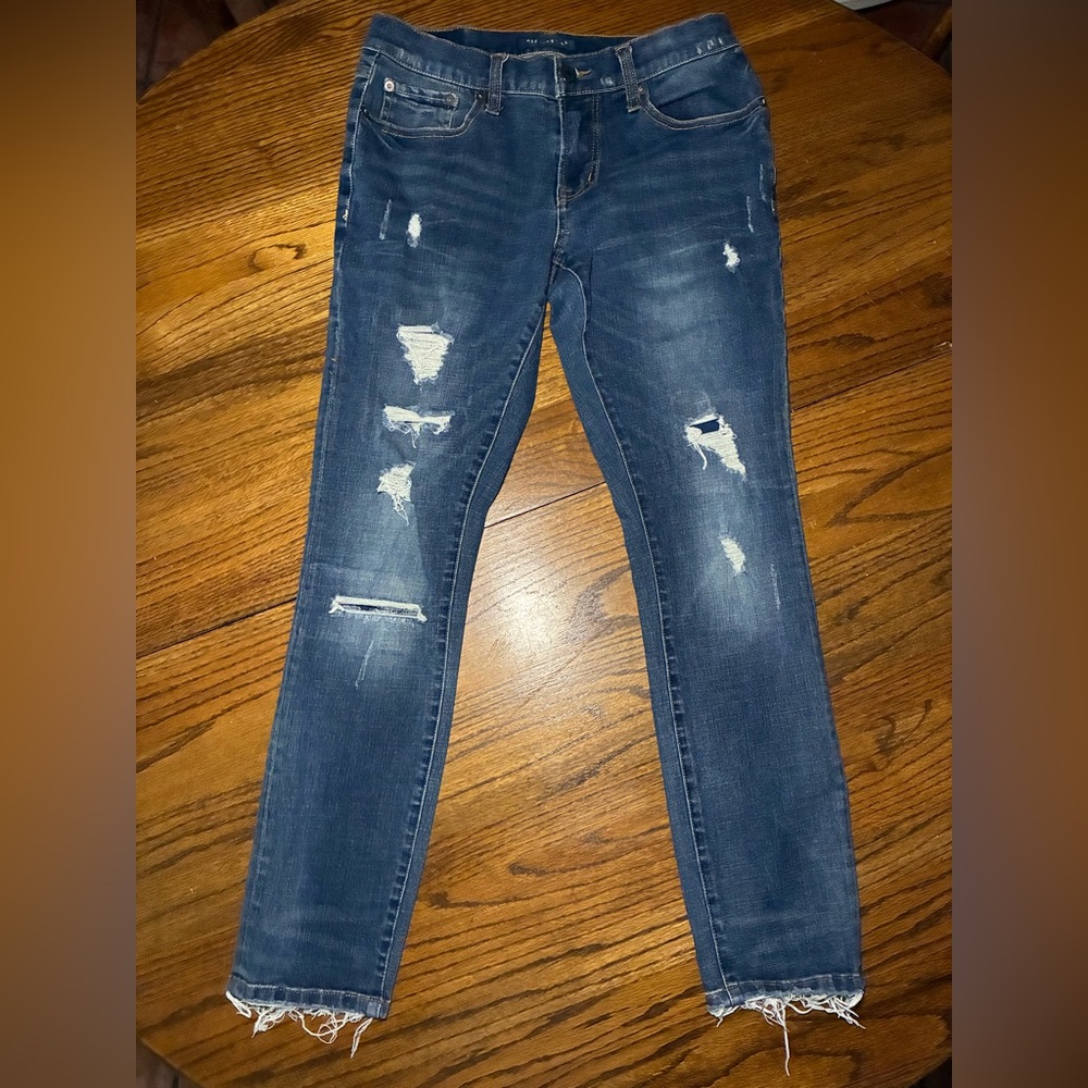 Aeropostale Mens Distressed Slim Fit Jeans 28x30 Medium Wash‎ Ripped Raw Hem